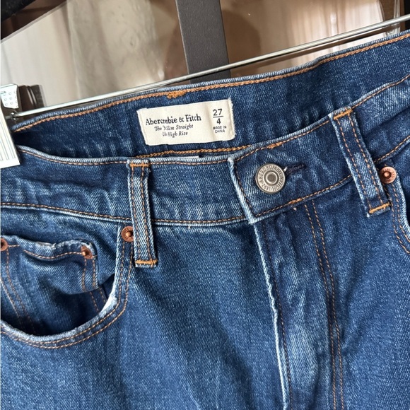 Abercrombie Curve Love Jeans 90s slim straight ultra high rise medium wash raw - Picture 4 of 10